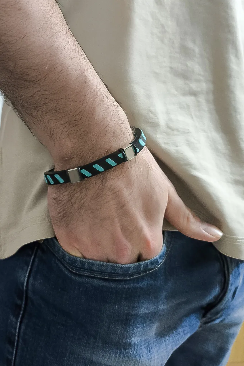 Ανδρικό βραχιόλι με καουτσούκ από ανοξείδωτο ατσάλι, εσωτ.διάμετρος 7 εκατοστά, TRIBUTE, 0230270404